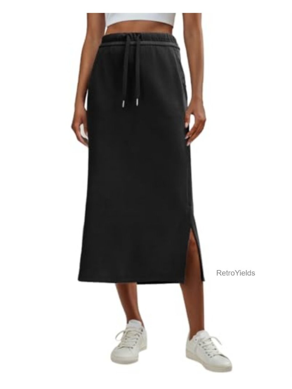 High Waisted Sweat Maxi Skirt with Pockets Slit